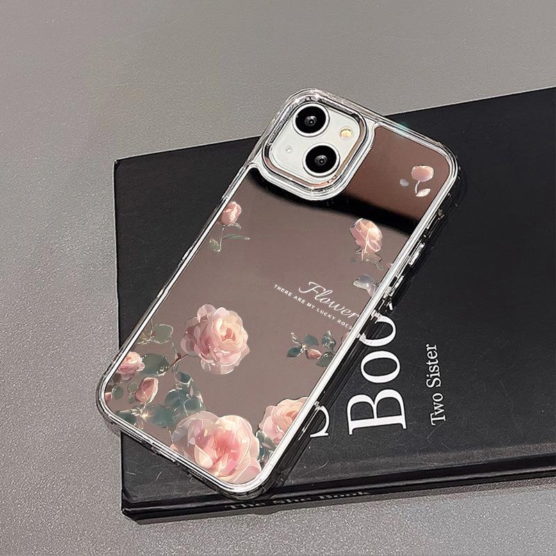 Pink Rose for iPhone17ProMax Mobile Phone Case 16Pro Apple 13/14 Large Hole 15 Makeup Mirror
