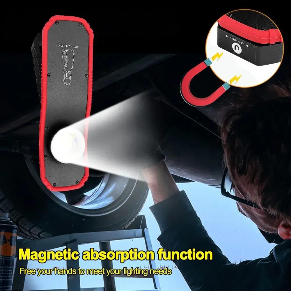 Portable LED Flashlight 60W COB Magnetic Work Light USB Rechargeable with Hanging Hook for Outdoor Working Repair Camping