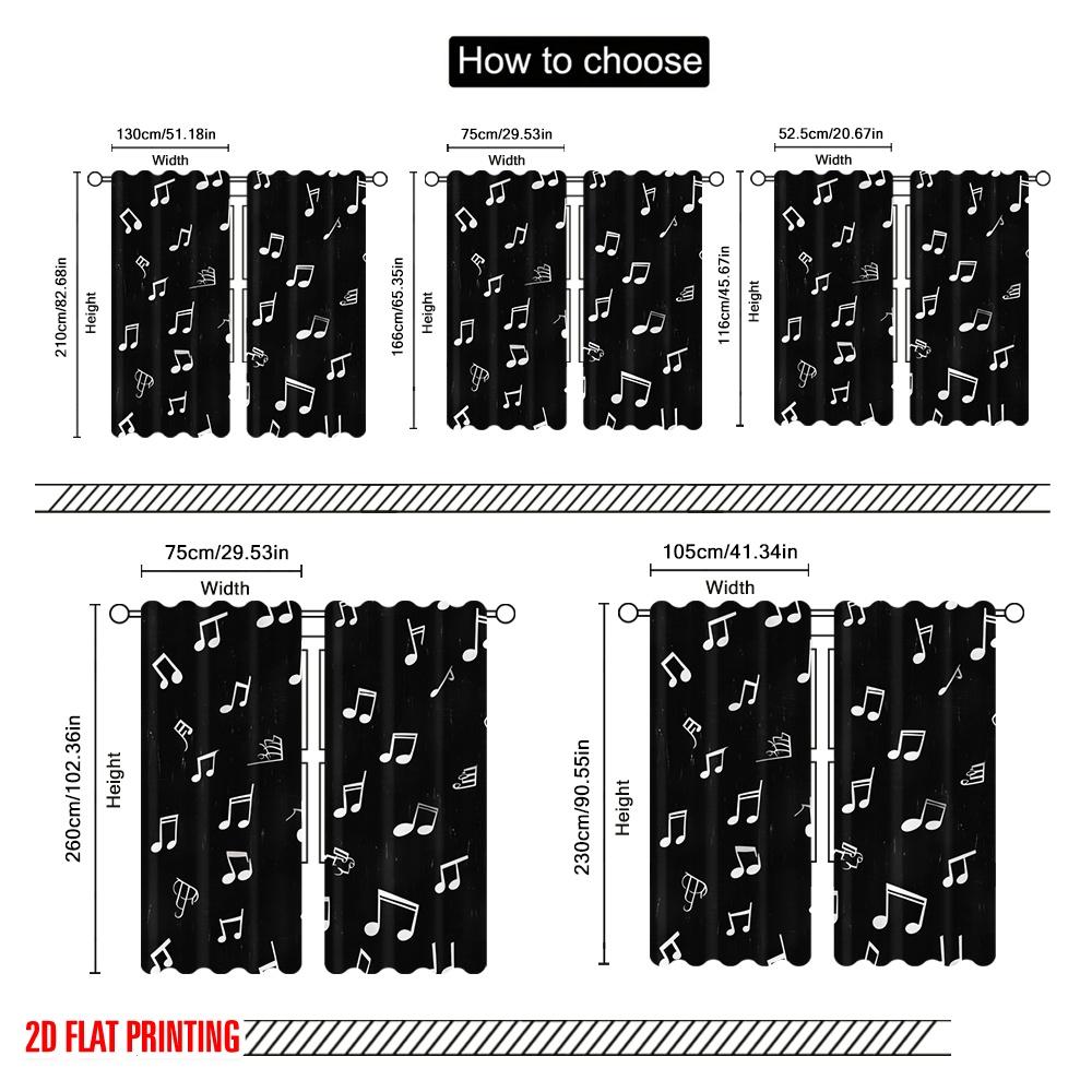 2pcs,2D Plane Printing Light Filtering Curtains Musical Notes Dance 100% Polyester (without Rod) Festive for Bedroom Living Room