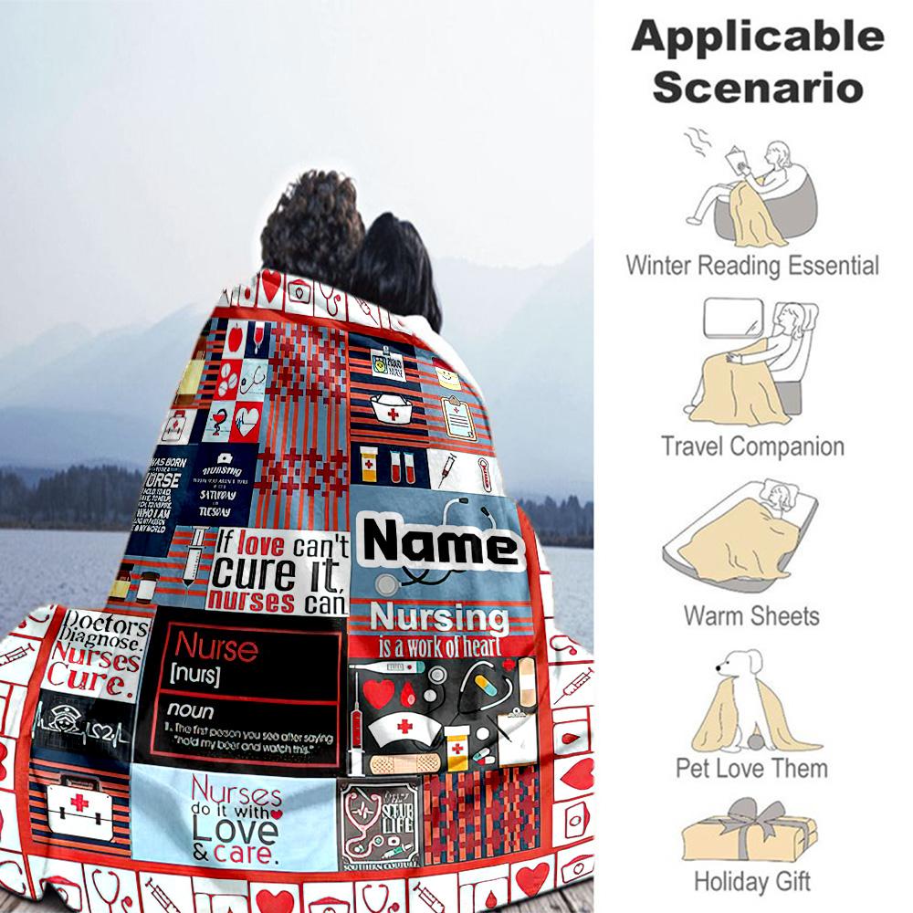 Nurse Theme Customize Your Name Blanket Gift Customizable Blanket Comfortable for Couch Office Chair Living Room Livingroom Ideal for All Seasons