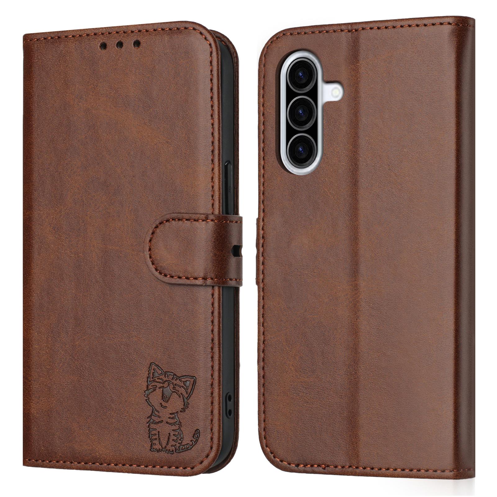 

Чехол для Samsung Galaxy A17 5G/A26 5G, кожаный кошелек с принтом Счастливый кот , чехол для телефона Brown