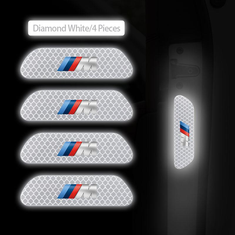 4Pcs Car Door Warning Sticker Night Reflective Decal For BMW E46 E90 E60 F30 F10 E39 E36 F20 G20 G30 E92 E87 E91 X5 E70 F11 E30 YF6