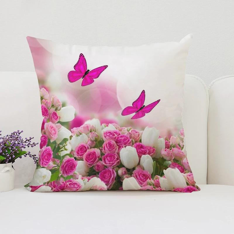 Decorative Pillow Cover For Living Room Cushions Roses Flowers Bed Pillowcases Aesthetic Room Decoration Cushion Covers