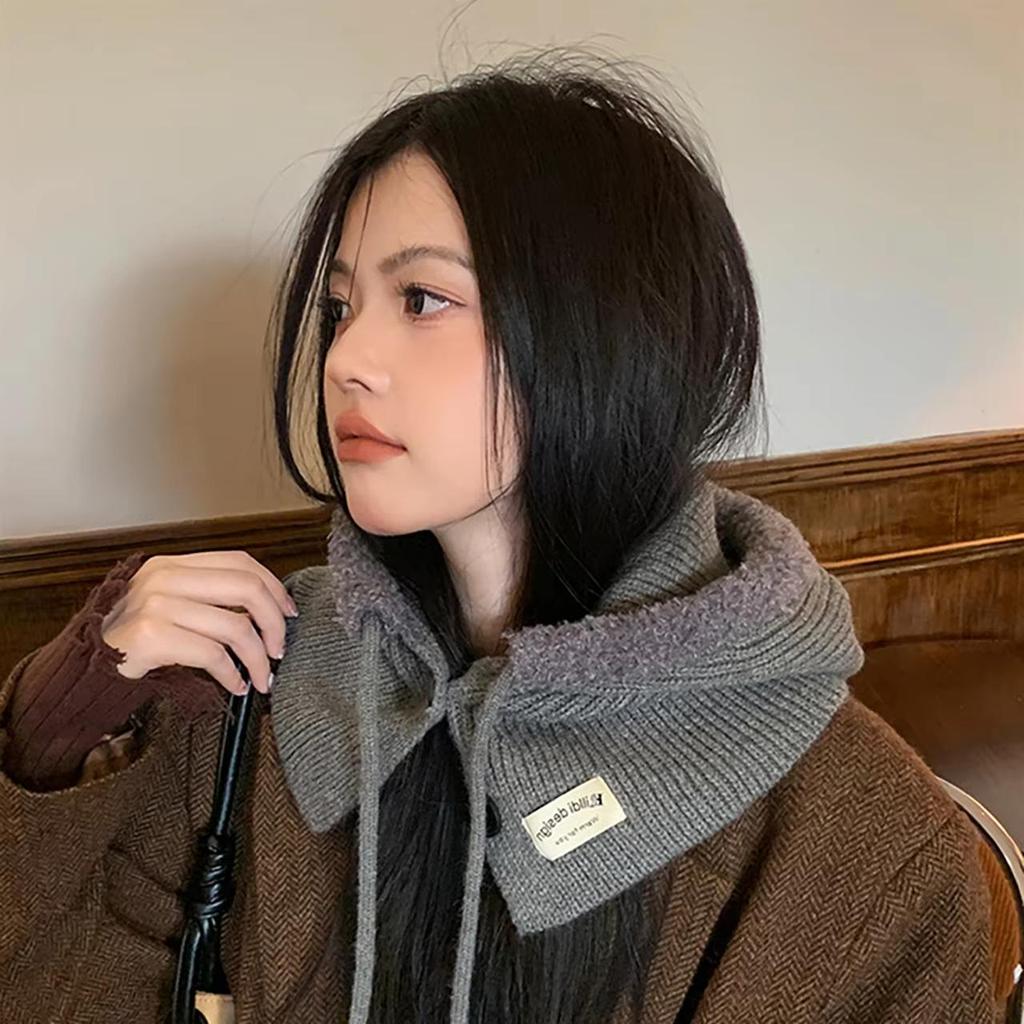 Women Wool Knitted Balaclava Hat Retro Solid Color Ear Warmer Hooded Cap Korean Girl Windproof One-piece Neck Collars Bonnet