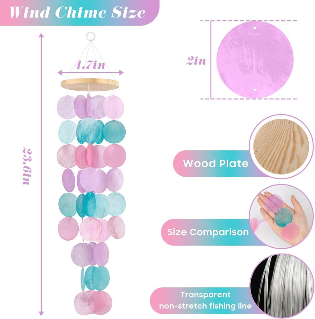 Wind Chimes for Outside - Handcrafted Capiz Shells Windchime Coastal Style Garden Wedding Decor