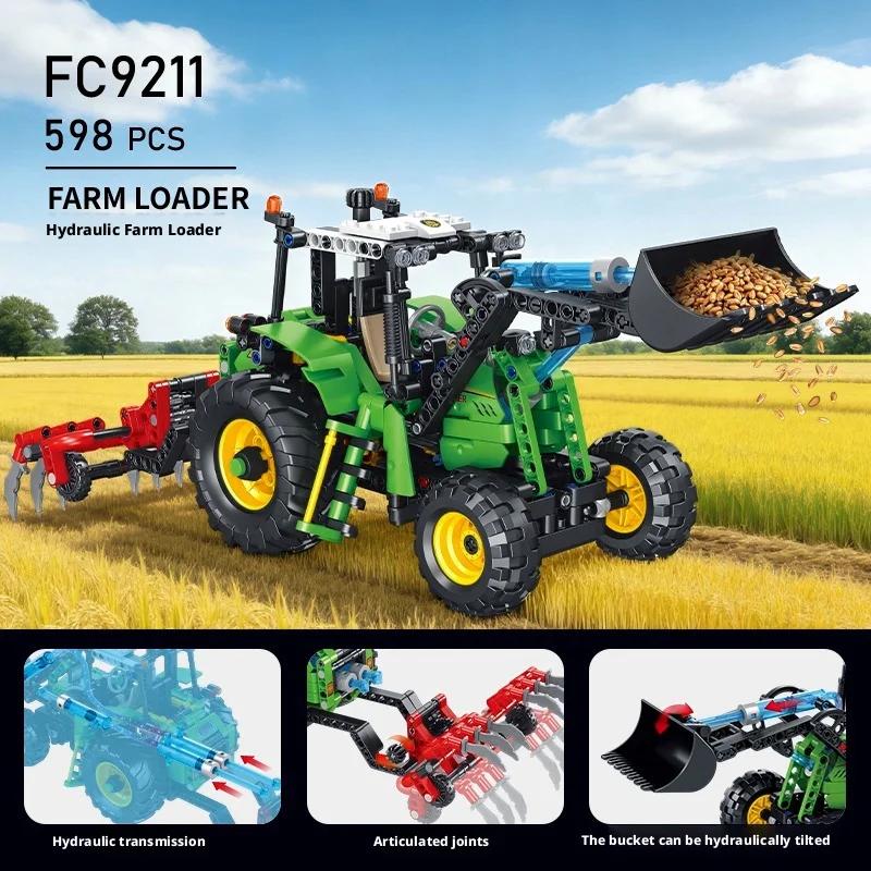 MOC Technology DIY Hydraulic System Farm Loader & Harvester Building Blocks Set - Engineering Model Kit for Vehicle Decor