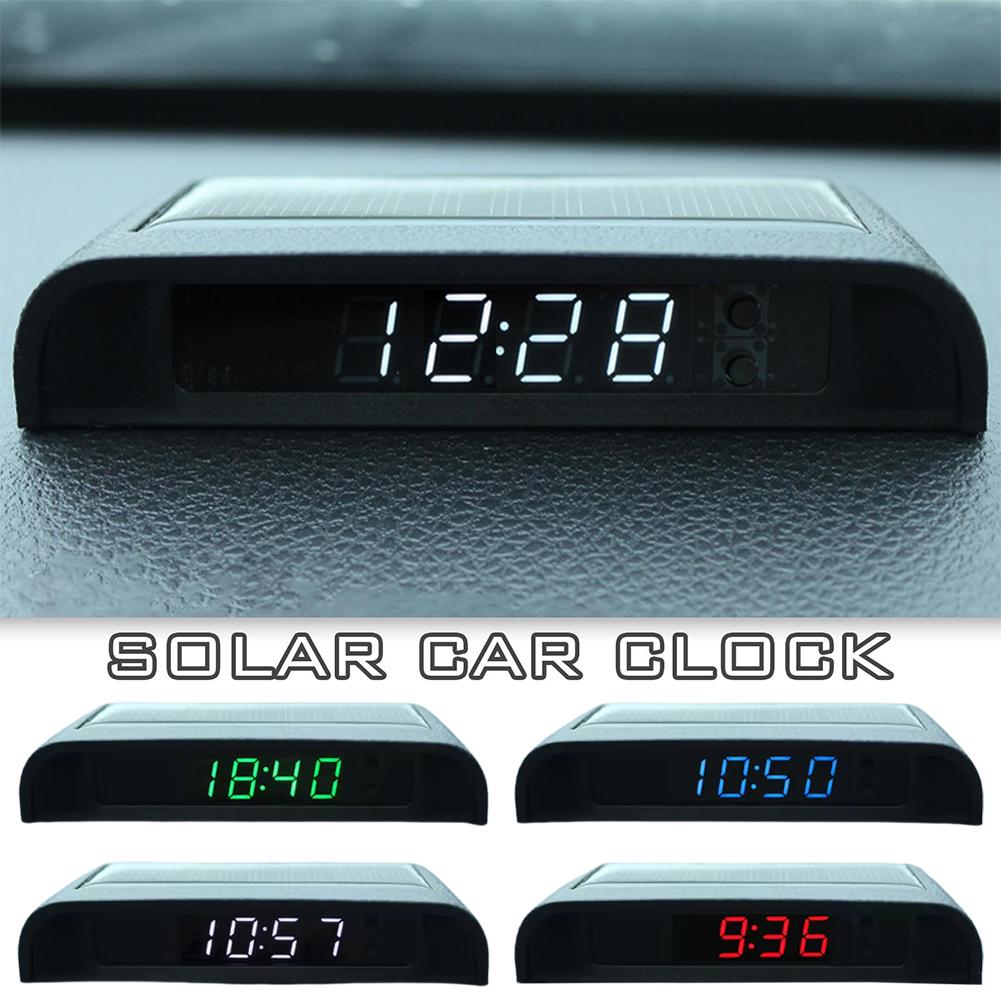 Solar Powered Car Digital Clock, LED LCD Display with Time Date Thermometer, Auto Dashboard Decor