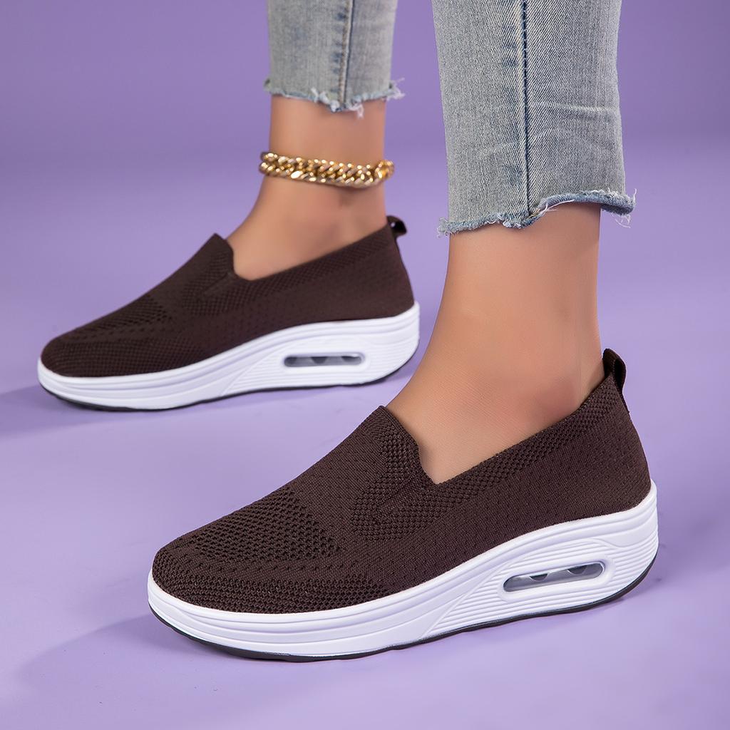 Large Size 35-44 Sets of Feet, One Pedal, Thick Sole Heightening Air Cushion Rocking Shoes, Flying Woven Mesh, Breathable Casual Women