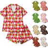 Women's Christmas Print Matching Two Piece Short Sleeve Top and Casual Shorts Set
