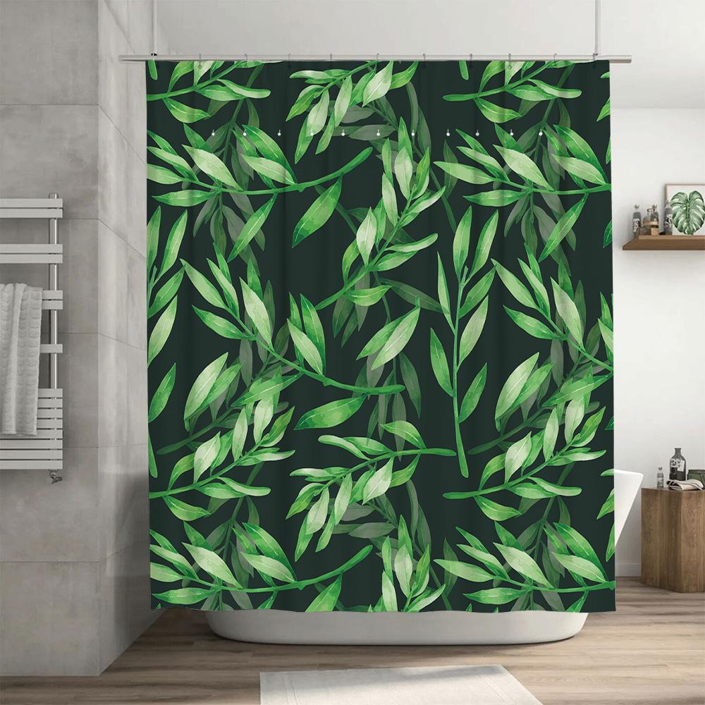 Green Leaves Shower Curtain Bathroom Decor for Home Decoration Water-Proof Fabric Various Sizes Available.