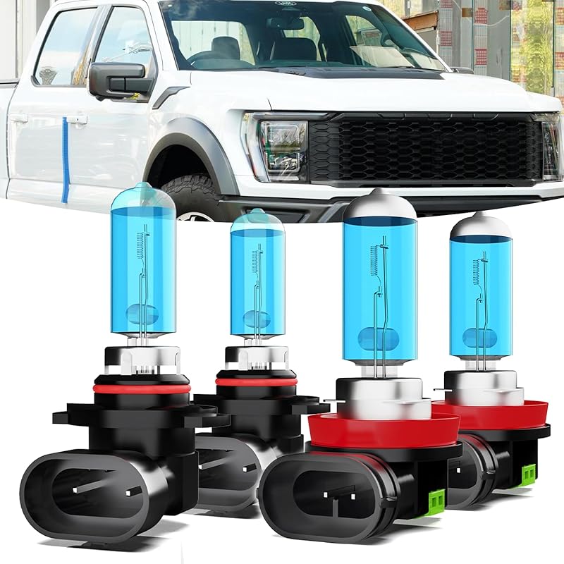 Headlights Fit for 2015-2020 Ford F150 Halogen Headlight Bulbs,9005/HB3/H10 High Beam & H11/H8/H9 Low Beam Headlight Bulbs,Plug And Play,Pack of 4