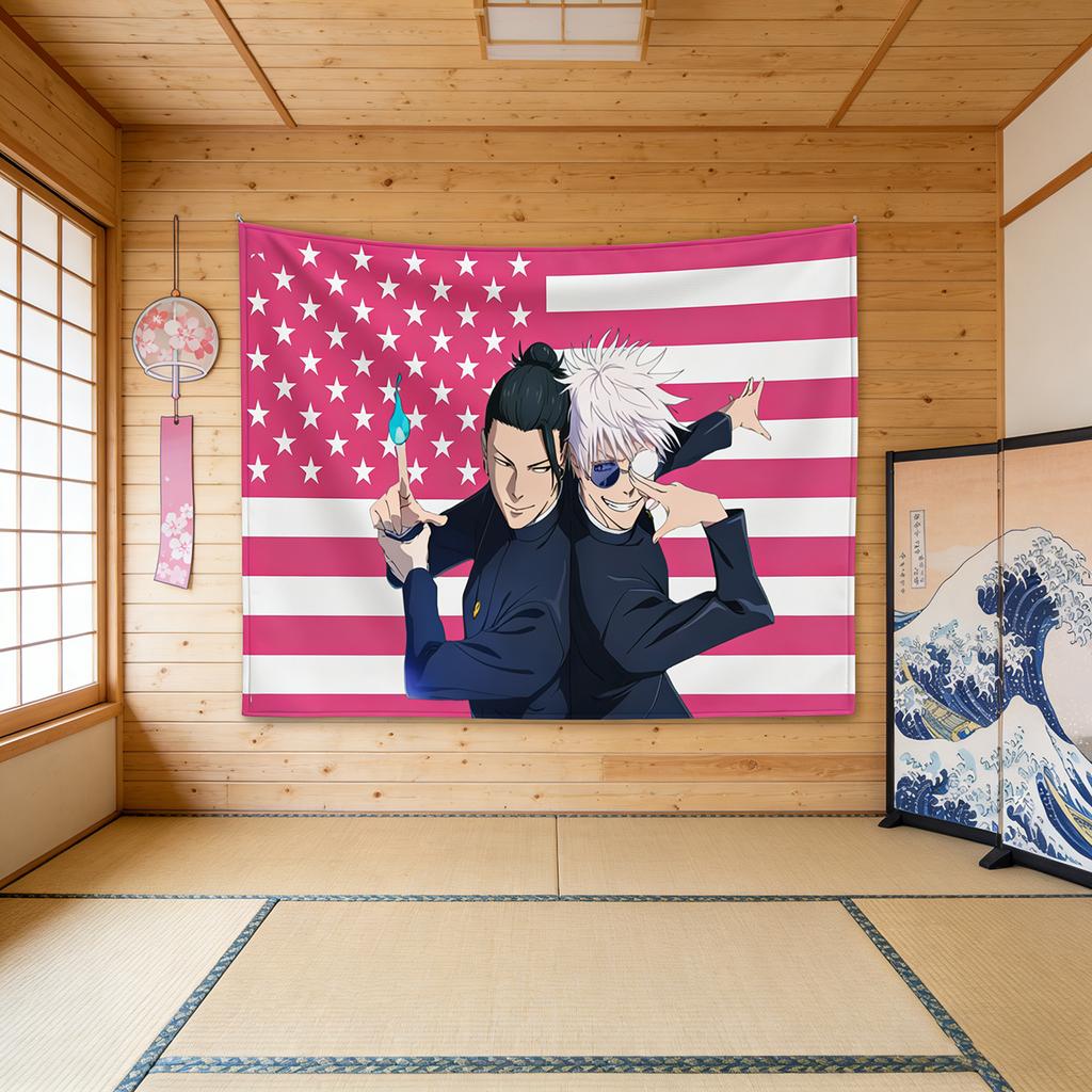 Jujutsu Kaisen Gojo Satoru Banderín Rosa de Bandera Americana Decoración Banderas de Garaje Objetos Decorativos para el Hogar Decoración Exterior Colgar Tapiz
