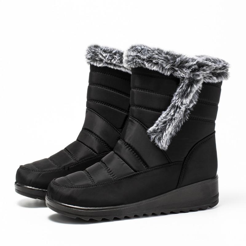 2025 New Style Faux Rabbit Fur Collar High-Top Insulated Women's Snow Boots with Side Chain, Waterproof Women's Boots, Casual Women's Shoes