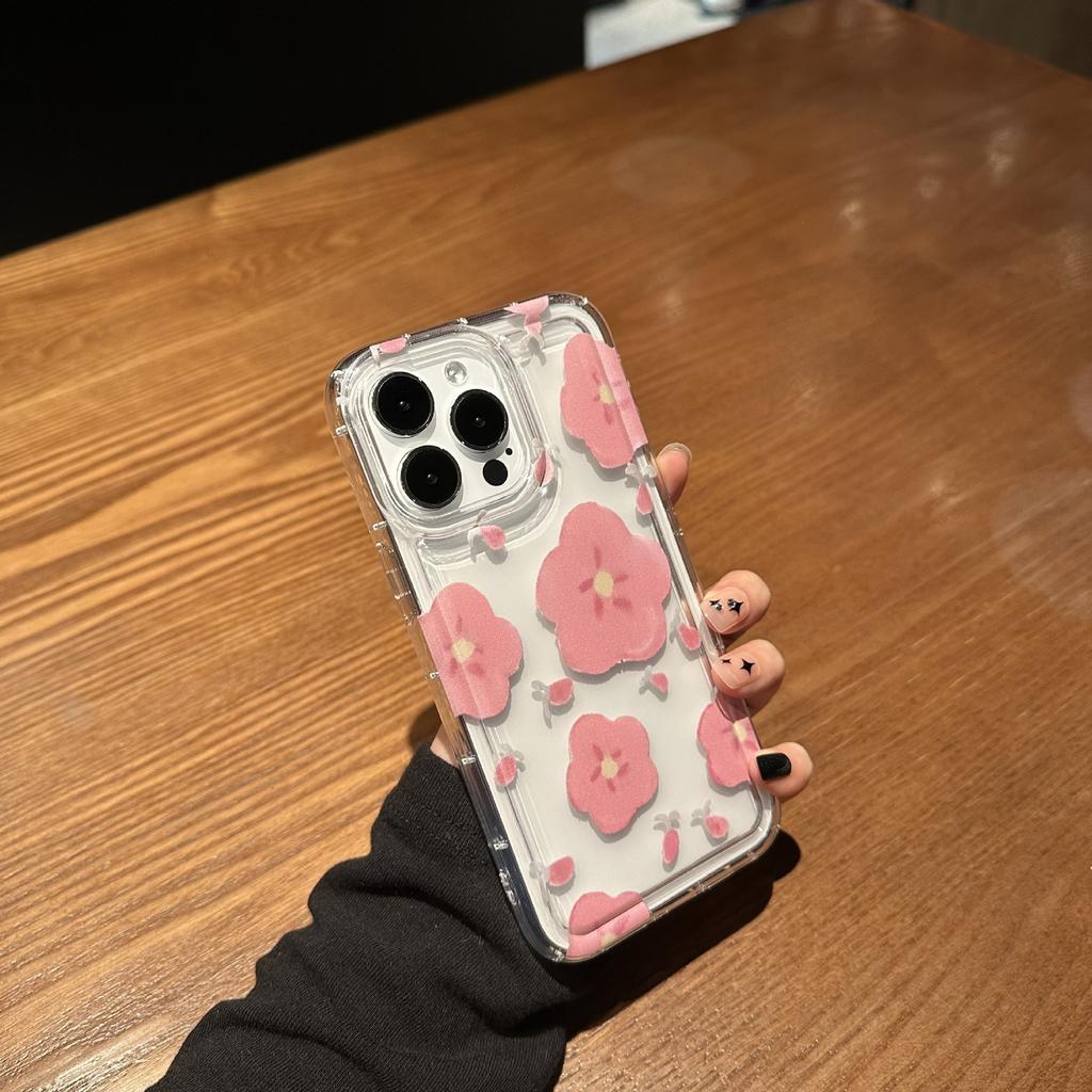 Pink Flower for Apple 14promax Mobile Phone Case 13/12/11 Xsmax New Airbag Transparent