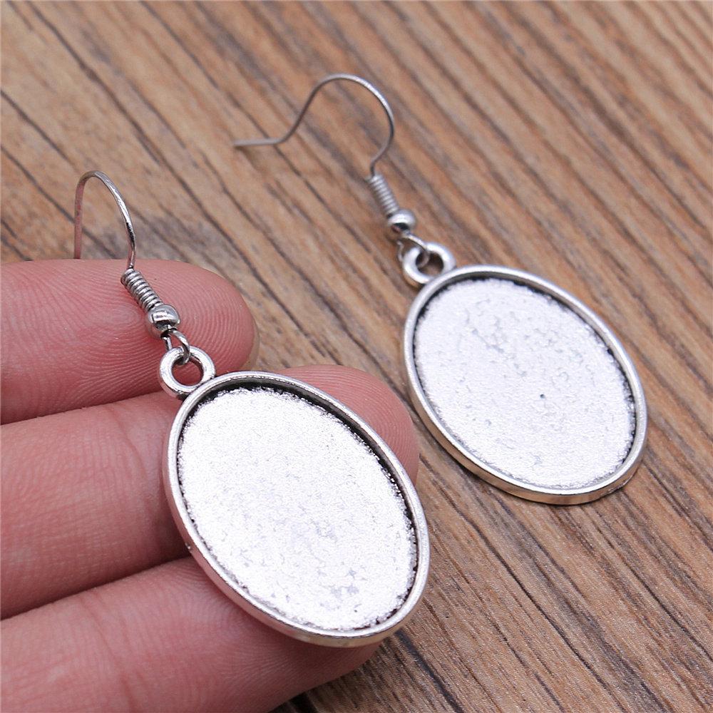 Drop & Dangle Earring Oval Ear Hook Glass Cabochon Base Setting Tray Vintage Jewelry SuppliesEarring Size 18x19mm QE017