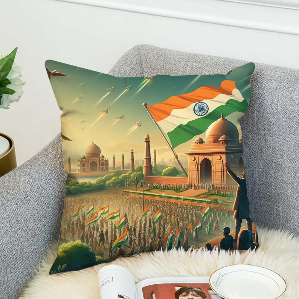 Indias Independence Logo Pillow Case For Car Sofa Decorative Home Double-sided Print Plush Square Throw Pillow Cushion Cover