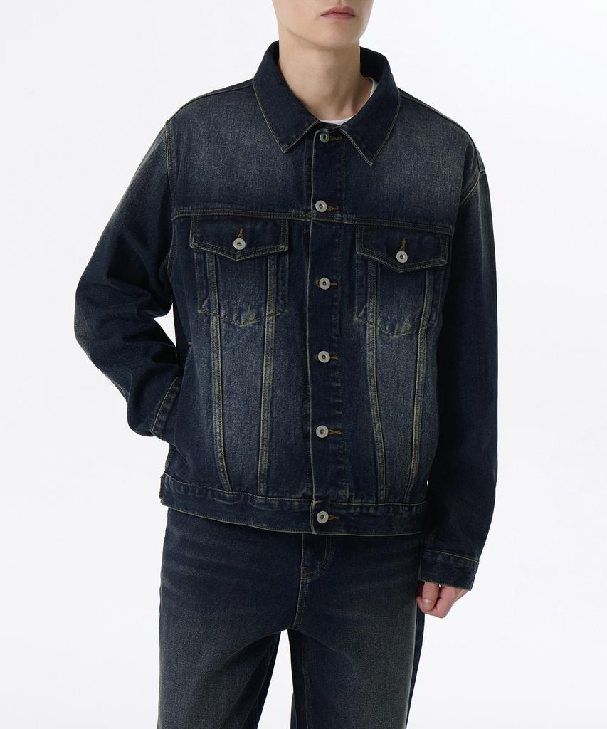 Musinsa Standard Big Brush Relaxed Denim Trucker Jacket [Dark Blue]