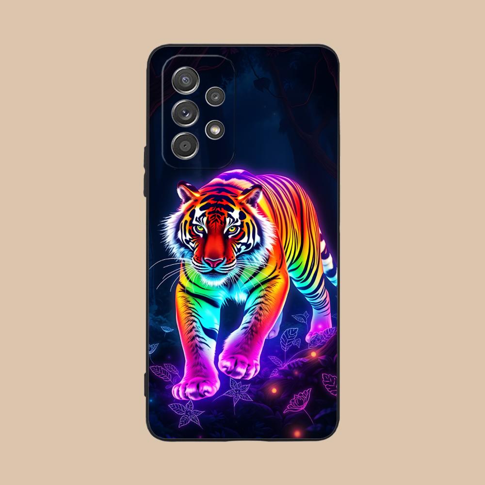 Tiger Neon Mobile Cell Phone Case for Samsung Galaxy M55 54 42 35 34 33 32 23 22 15 14 13 12 F55 5G Colorful Cover Luxury Cover