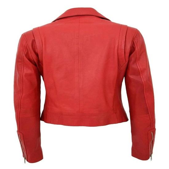 NOORA Womens Lambskin Red Leather Jacket, Motorcycle Jacket, Slim Fit Winter Jacket |