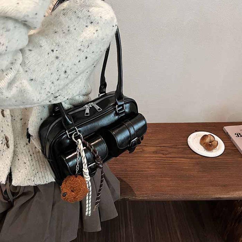 Korean Style PU Bowling Bag Handbag Underarm Bag Casual Pocket Boston Tote Bag  Portable