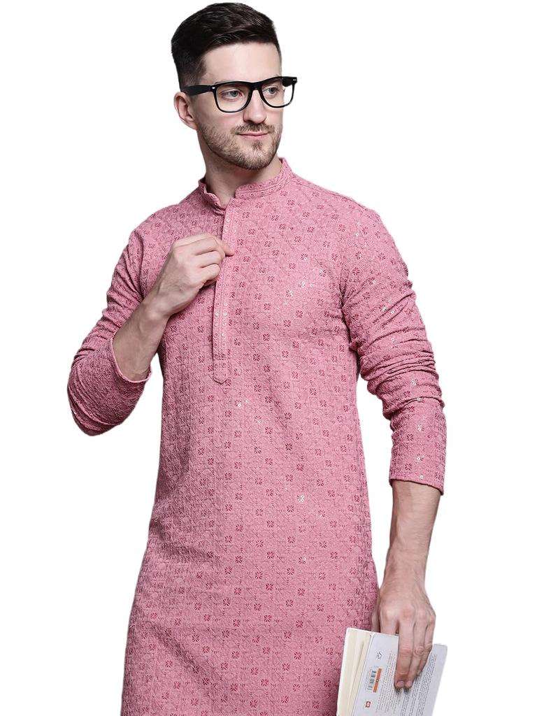 Jompers Men'S Sequin Embroidered Pure Cotton Kurtas (Coral, M)