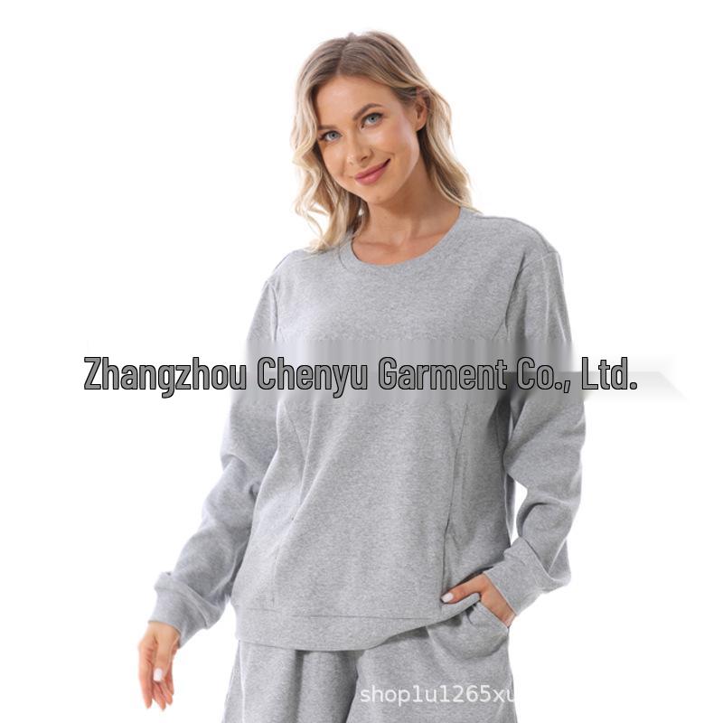Maternity Fashion Spring/Autumn Two-Piece: Breastfeeding-Friendly Sweatshirt & Wide-Leg Pants Set for 2025