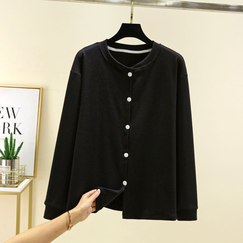 Loose Plus size Fleece-lined Cardigan Women Autumn and Winter Dralon Thickened Buckle Home Wear Outer Wear Plus size Heating Casual Outerwear