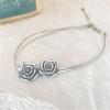 Tooxika Cool Style Silver Grey Double Layer Rose Flower Necklace Sweet Cool Hottie Choker Collarbone Chain Necklace