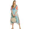 Quick-Dry Beach Cover Up Dress With Front Back V-Neck Loose Fit Printed Tunic Women Swimming Vacation