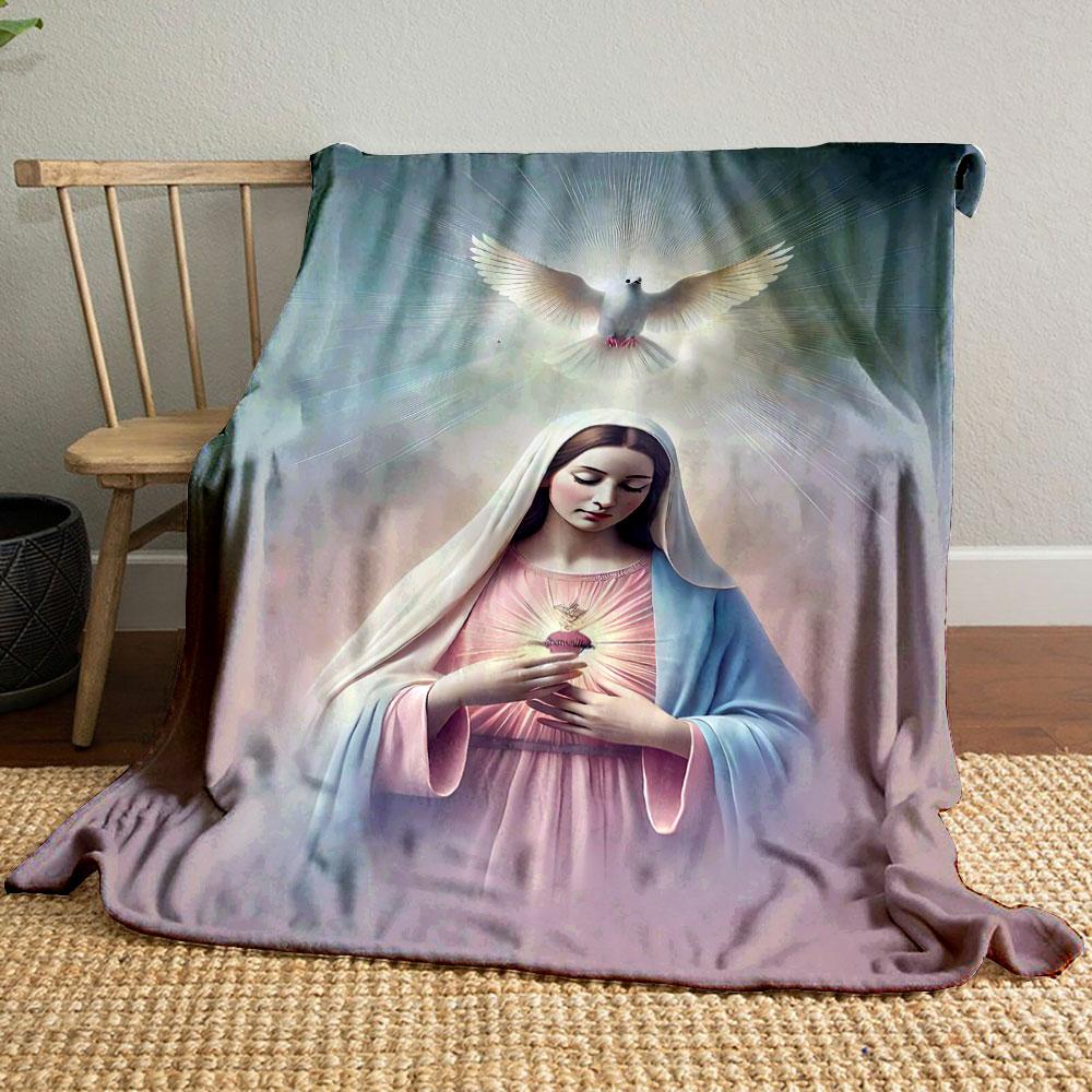 

Virgin Mary Dove Sacred Heart Blanket Printed Blanket for Living Room Bed Couch lunch break Soft Cozy Blanket for Friend s festival Gift 80cm x 120cm