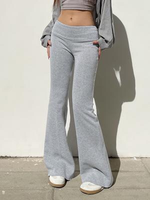 Gray Slim Low Waist Casual Sweatpants Women Black Solid Simple Basic Flared Pants Korean Fashion Sports Jogging Trousers New