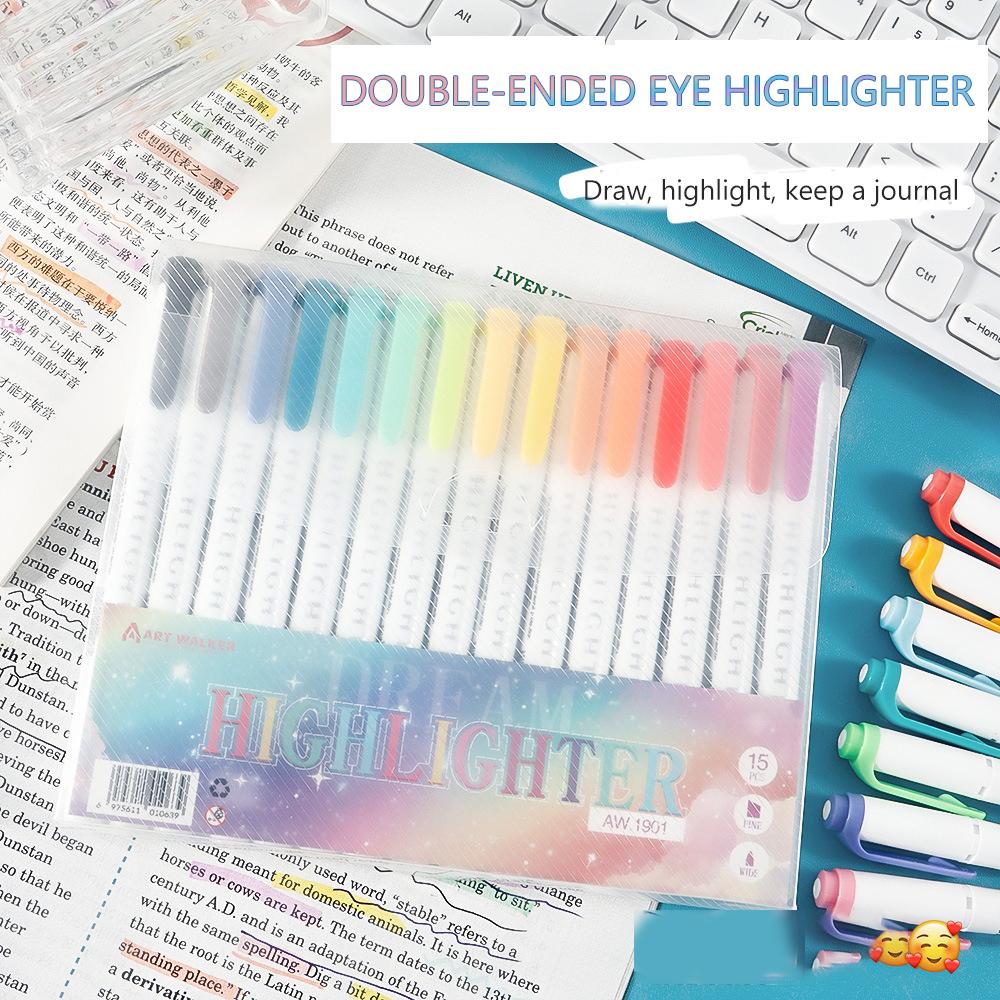 

15 цветов двухсторонний хайлайтер набор флуоресцентных маркеров художественные ручки для рисования пастельные канцелярские товары двойные наконечники для выделения раскрашивания