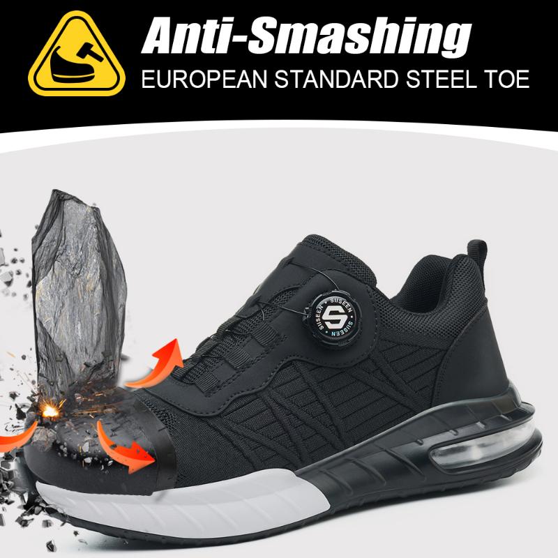 Men's Steel Toe Safety Shoes Anti Smash & Anti Puncture Lightweight Work Fashionable And Durable Buttoned Safety Shoes Boots