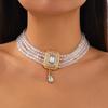 French Retro Crystal Multi-Layer Gemstone Pendant Collar, Temperament Full Of Diamond Square Necklace Jewelry