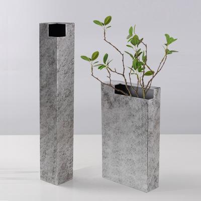 Light Luxury Retro Geometric Incision Square Tube Flower Ornaments Model House Sales Office Living Room Flower Arrangement Vase Decorations