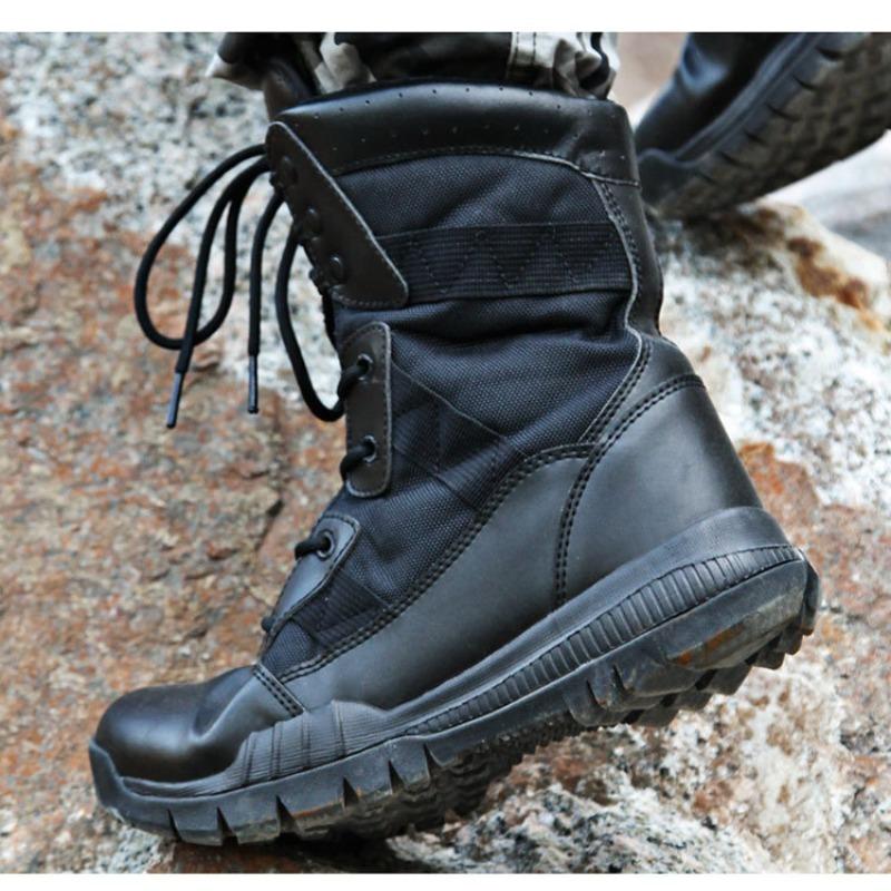 Fashion Summer Men Tactical Boots for Men Breathable Oxford Light Soft Desert Combat Shoes Men's Ankle Boot Canvas Punk Knee-high Boot