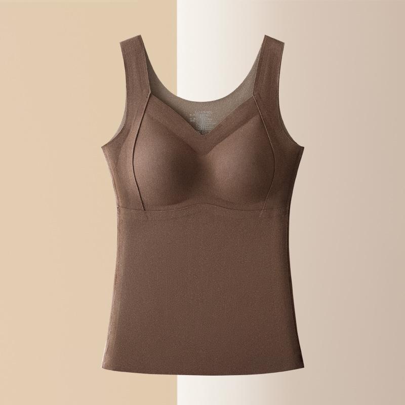 Winter Women's Seamless Cationic Warm Vest with Silk Ribbon Chest Pad and German Velvet