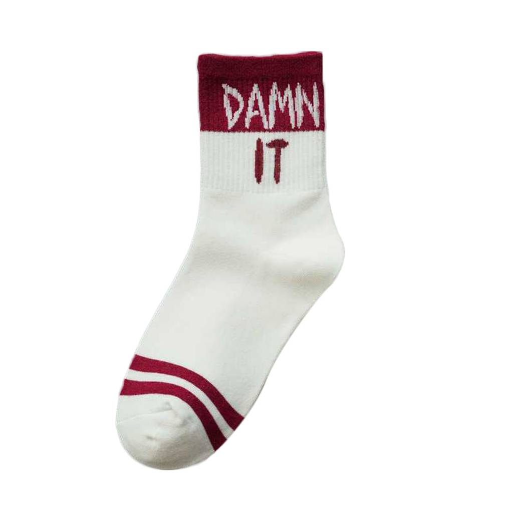 Lustiger englischer Buchstabenaufdruck Atmungsaktiv Lässig Sport Damen Crew Buchstabenaufdruck Atmungsaktive Socken Zwei Streifen Elastisches Bündchen