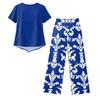 Women's Casual Short Sleeve Printed T-Shirt and Pants Set - Round Neck Summer Top with 3/4 Length Bottoms - Fashionable Outfit for Women