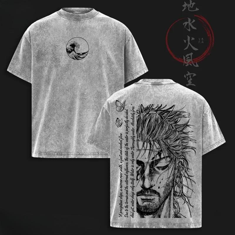 

Футболка с принтом Вагабонд Мусаси Миямото Мужская Женская Футболки из стираного хлопка Манга Винтажная футболка Харадзюку Мужская Футболка с коротким рукавом S серый