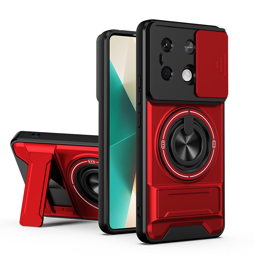 KEYSION Magnetic Phone Case for Xiaomi POCO X6 Pro 5G Slide Camera Lens Protection Upright Kickstand Ring Shockproof Back Cover