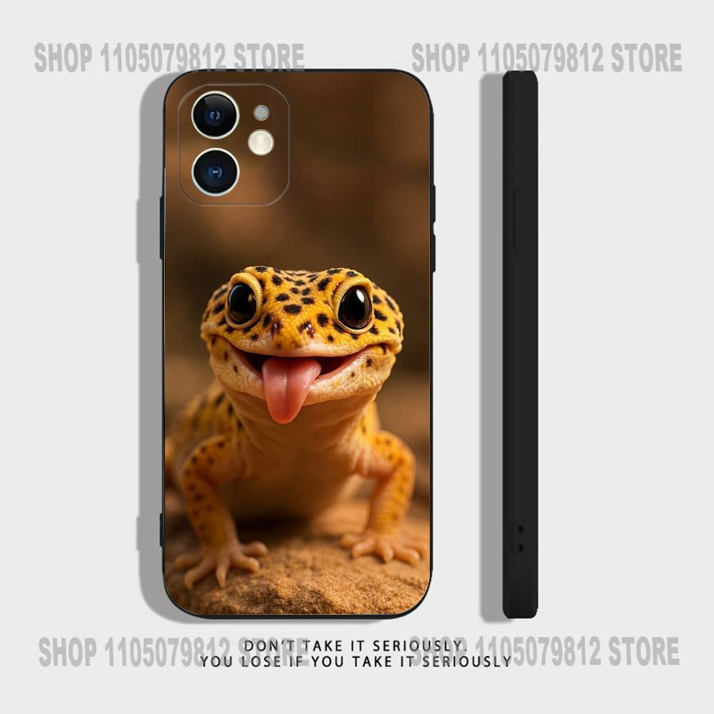 Cute Animal Chameleon Phone Case For iPhone 17,16,15,14,13,12,11,XR,Pro,XS,Max,XR,Plus,Mini Soft Silicone Black Shockproof