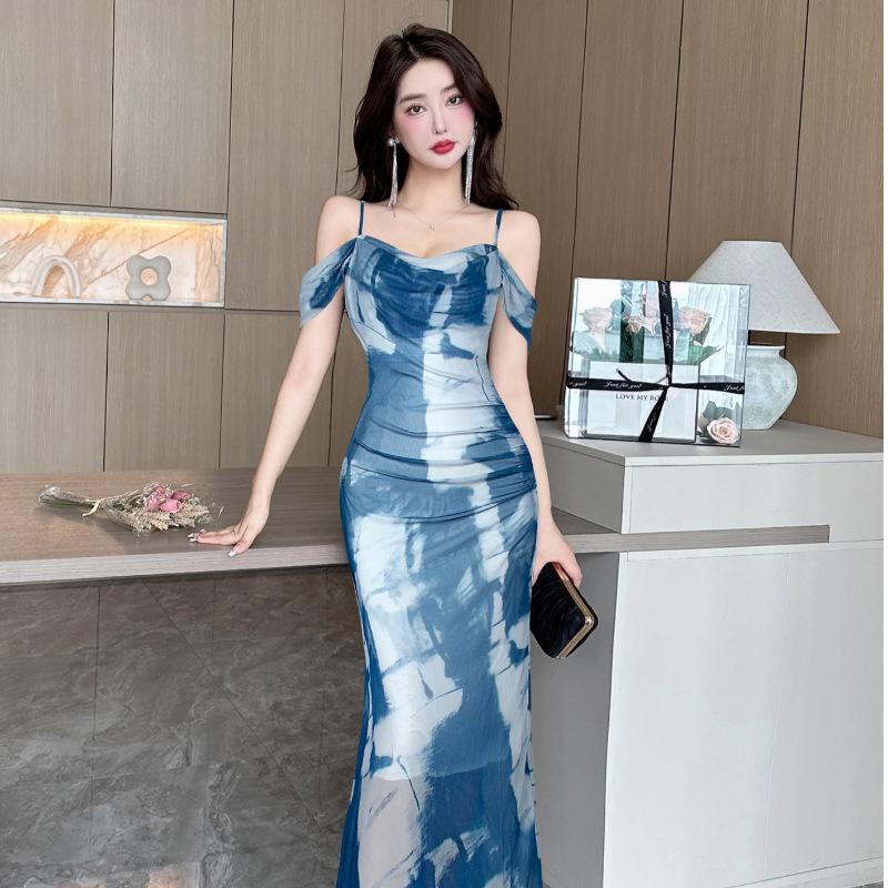 Oil Painting Mesh Cami Bodycon Skirt: Sexy Summer Vacation Dress
