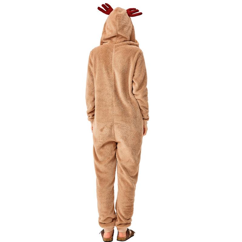 Adult Women Animals Elk Christmas Reindeer Velvet Hooded Jumpsuit New Year Halloween Role Play Dress Up Cosplay Costume