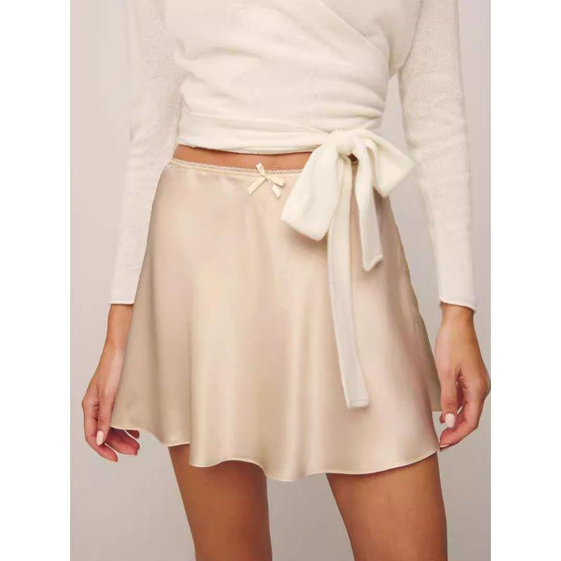 Solid Color Loose Lace Half Length Skirt Pure Color Lace Loose Skirt