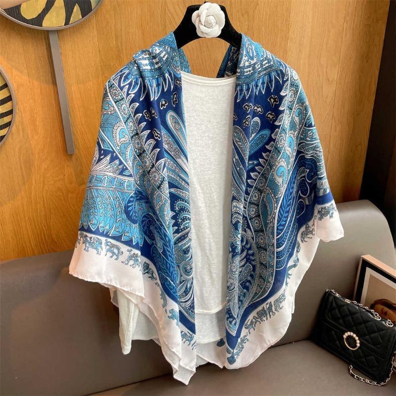 Small plaid linen scarf women's summer new sunscreen large square scarf thin silk scarf with shawl
