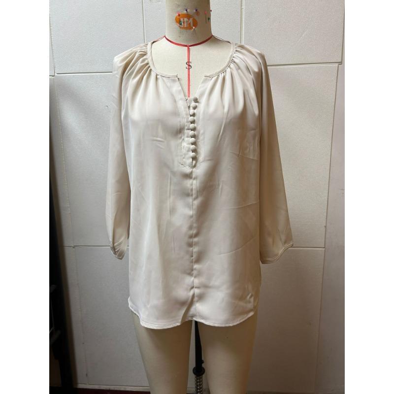 Blusas y Camisas de Mujer con Cuello en V y Manga Tres Cuartos Estilo Bohemio de Gasa con Botones