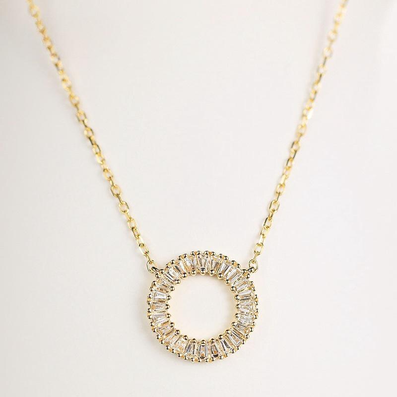 Star Ring: S925 Sterling Silver Necklace with 14K Gold Plated Round Ring and Square Zirconia Pendant, Women s Elegant Commuting Style. 14K Gold Color