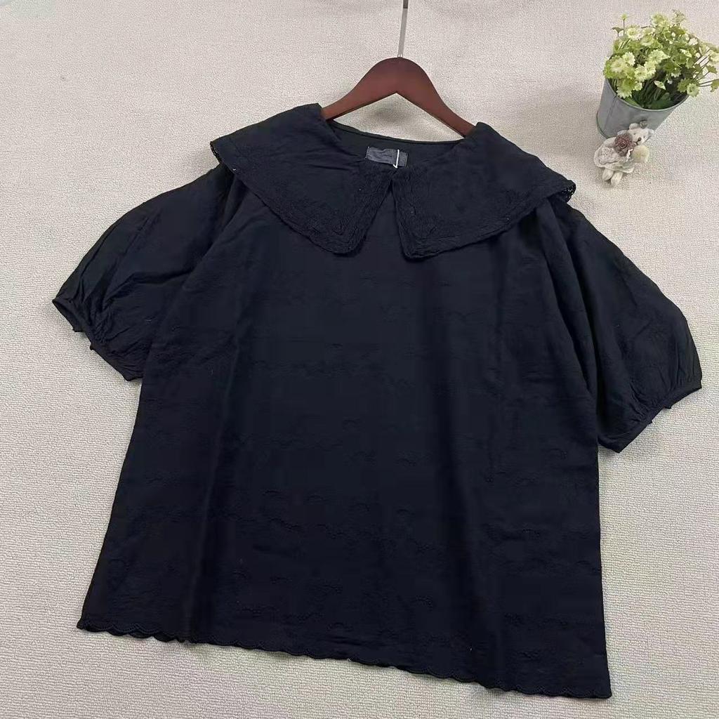 1116 Summer New Women's Top Shirt Japanese Cotton and Linen Loose Pullover Doll Collar Shirt Small Fresh Short Sleeves