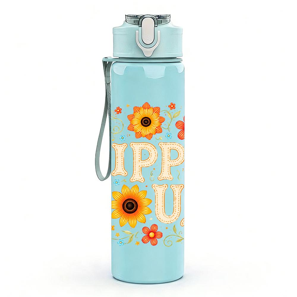 1PC Hippie Soul Sunflower Graphic,750ml Color Plastic Sports Water Bottle,Leakproof Flip Straw Lid,Suitable for Sports Office Home Use